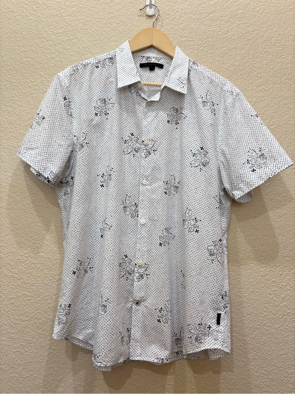 John Varvatos White Short-Sleeve Button-Down with Black Floral Print